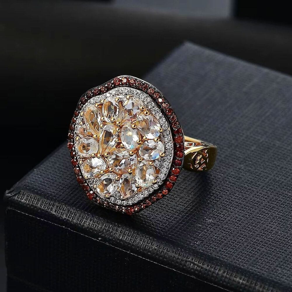 Malagasy Moonstone ✦ Multi Sapphire Cluster Ring ✦ 18K Vermeil Sterling Silver 9 - Picture 3 of 14